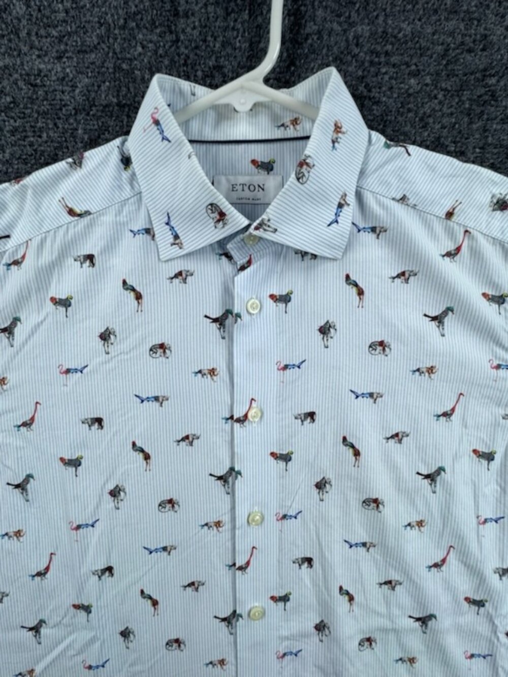 Eton Abomination Animal Button-Down 15.5 Cotton Blue White Business Shirt Office